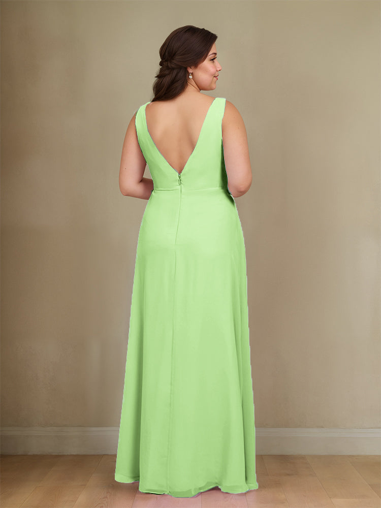 Sleeveless Slit Straps Chiffon Plus Size Bridesmaid Dress