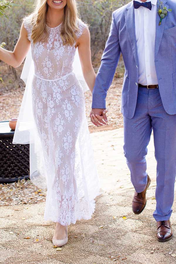 White Sheath Sweep Train Sleeveless Lace Wedding Gown,Cheap Wedding Dress