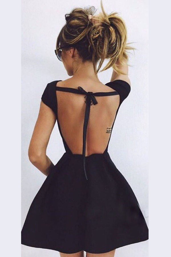 Cute A-Line Homecoming Dresses,Black Ball Gown Backless Short Prom Dresses 2017 HCD29 - Ombreprom