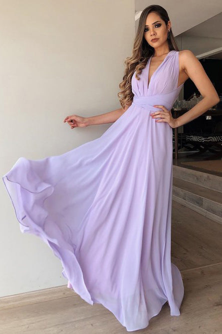 Simple V Neck Sleeveless Chiffon Bridesmaid Dresses