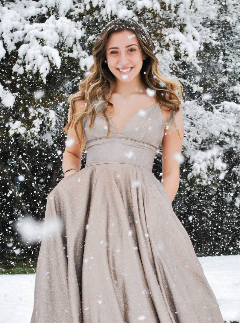 Shiny Sleeveless Chocolate A-line Spaghetti Straps Long Prom Dresses