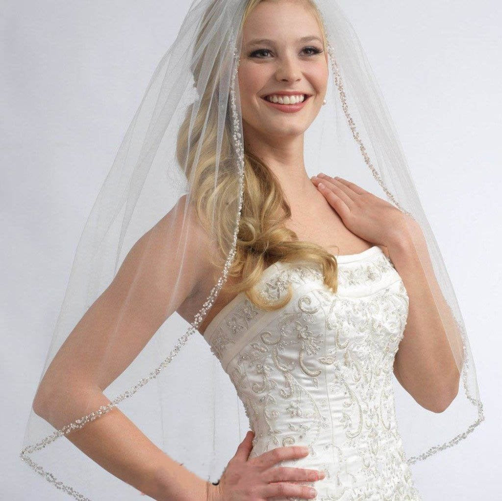 Chic Tulle With Beading Applique Wedding Veils
