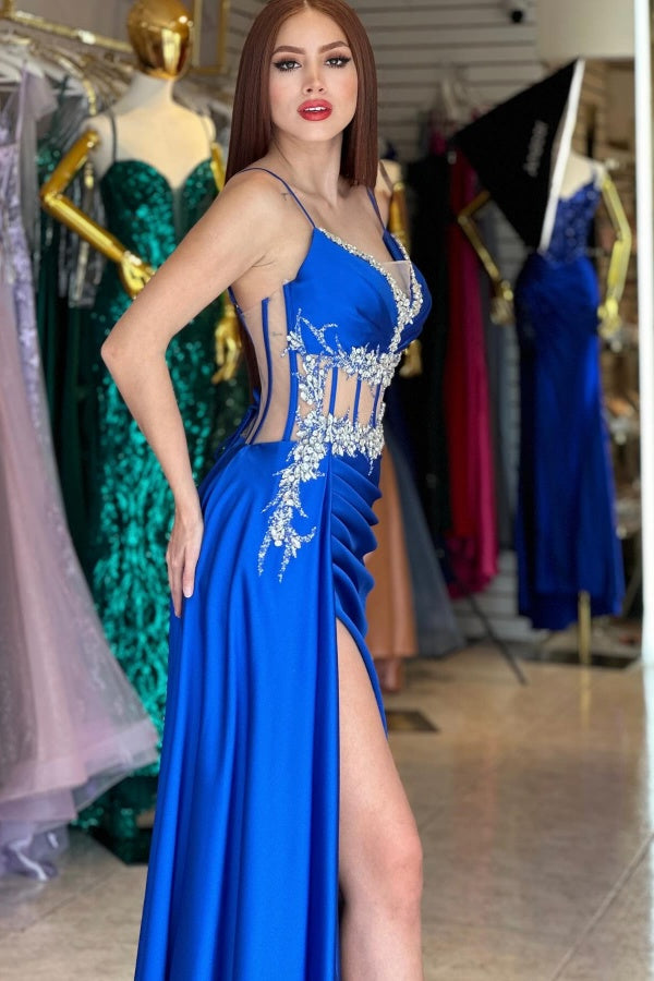 Elegant & Classic Sheath Strapless Sleeveless Pleated Crystal Formal Prom Dresses Dress Satin Pleated High Side Slit Back Zipper Evening Dress Wedding Dress Cocktail Gown