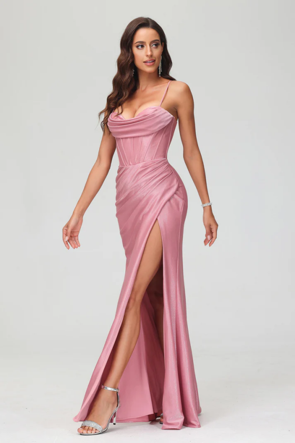 Simple Sheath Strapless Straps Sleeveless Pleated High Side Slit Criss Cross Straps Prom Dresses Party Dress Evening Dress Cocktail Gown Wedding Guest Gown