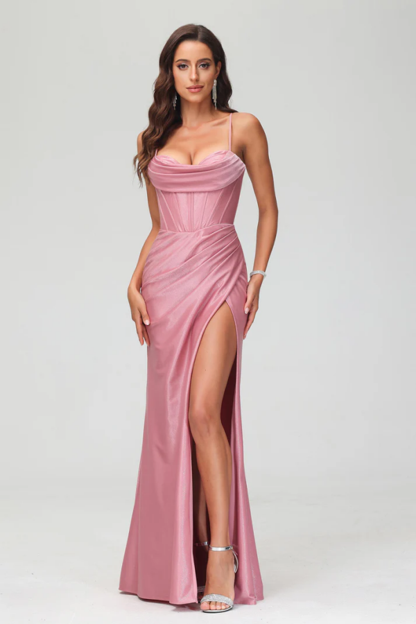 Simple Sheath Strapless Straps Sleeveless Pleated High Side Slit Criss Cross Straps Prom Dresses Party Dress Evening Dress Cocktail Gown Wedding Guest Gown