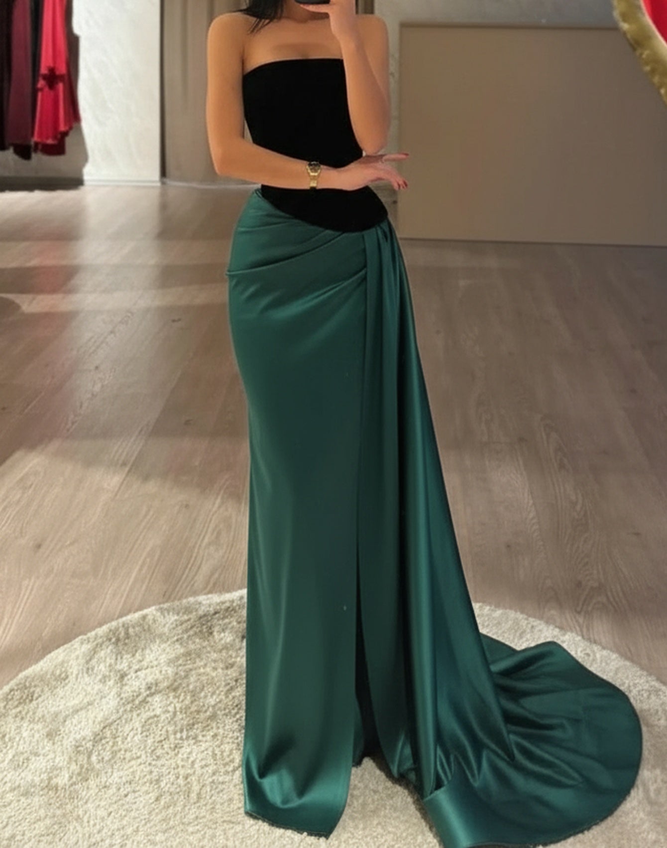 Strapless Ruched Bodice Mermaid Prom Dress With Drop - Green