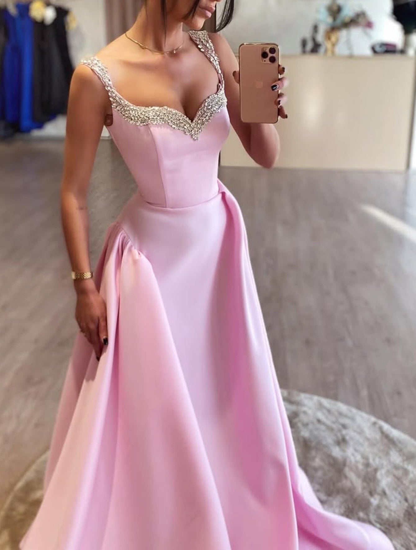 Sparkly Tank Sweetheart Long Prom Dress - Pink