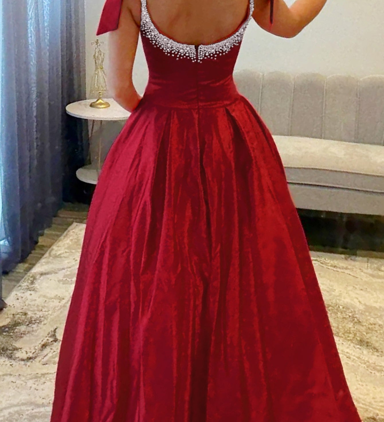 Hand Beading Bodice Ball Gown Prom Dress With Bows - Red