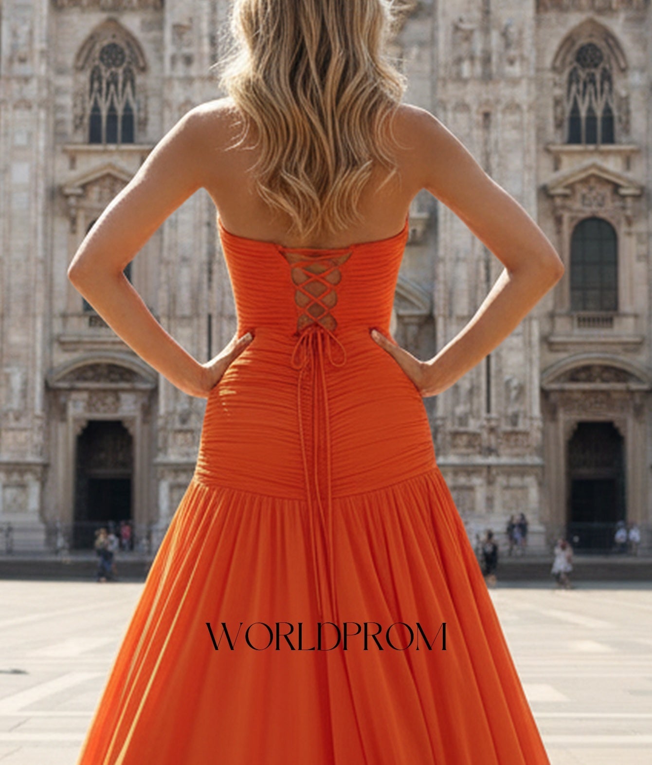 Ruched Bust Corset Pleated A-Line Long Prom Dress With Shawl - Orange