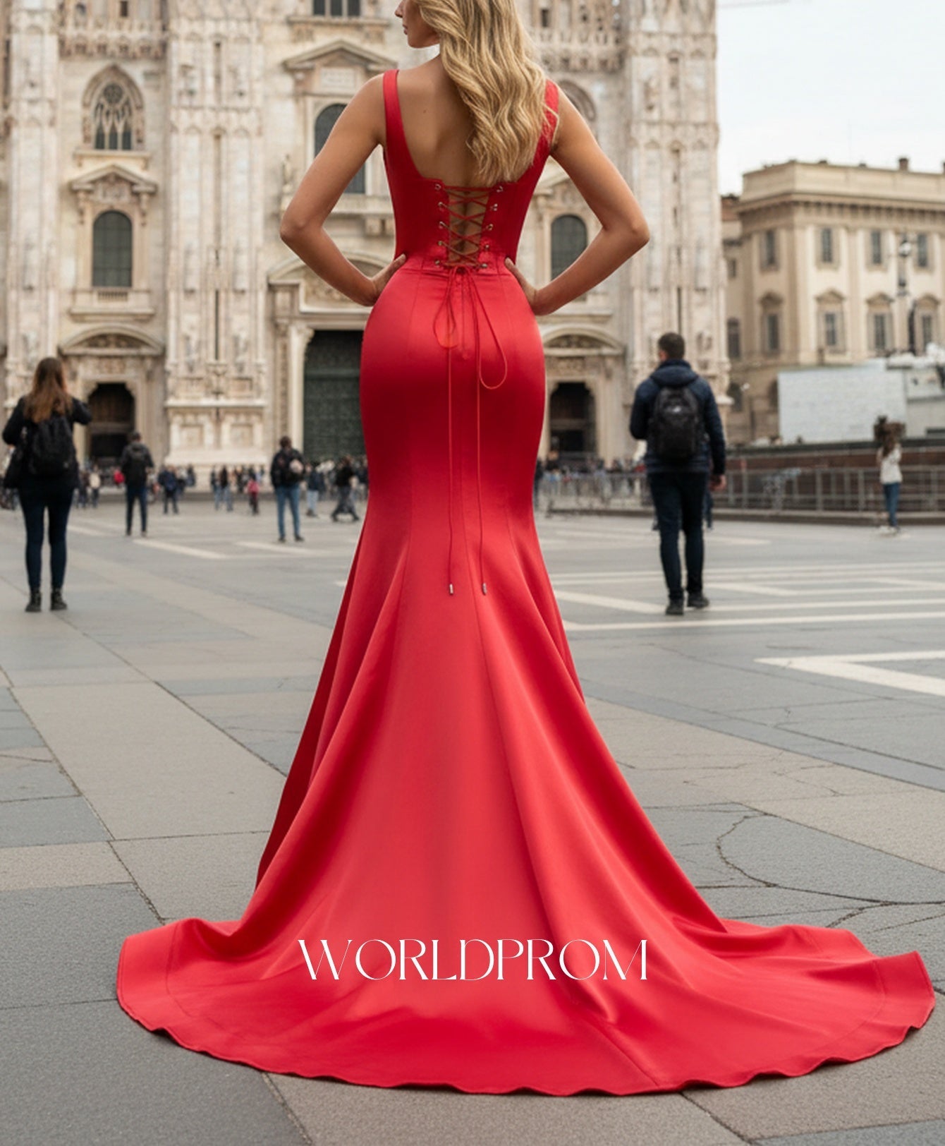 Tank Pleated Backless Mermaid Long Prom Dress With Slit - Red