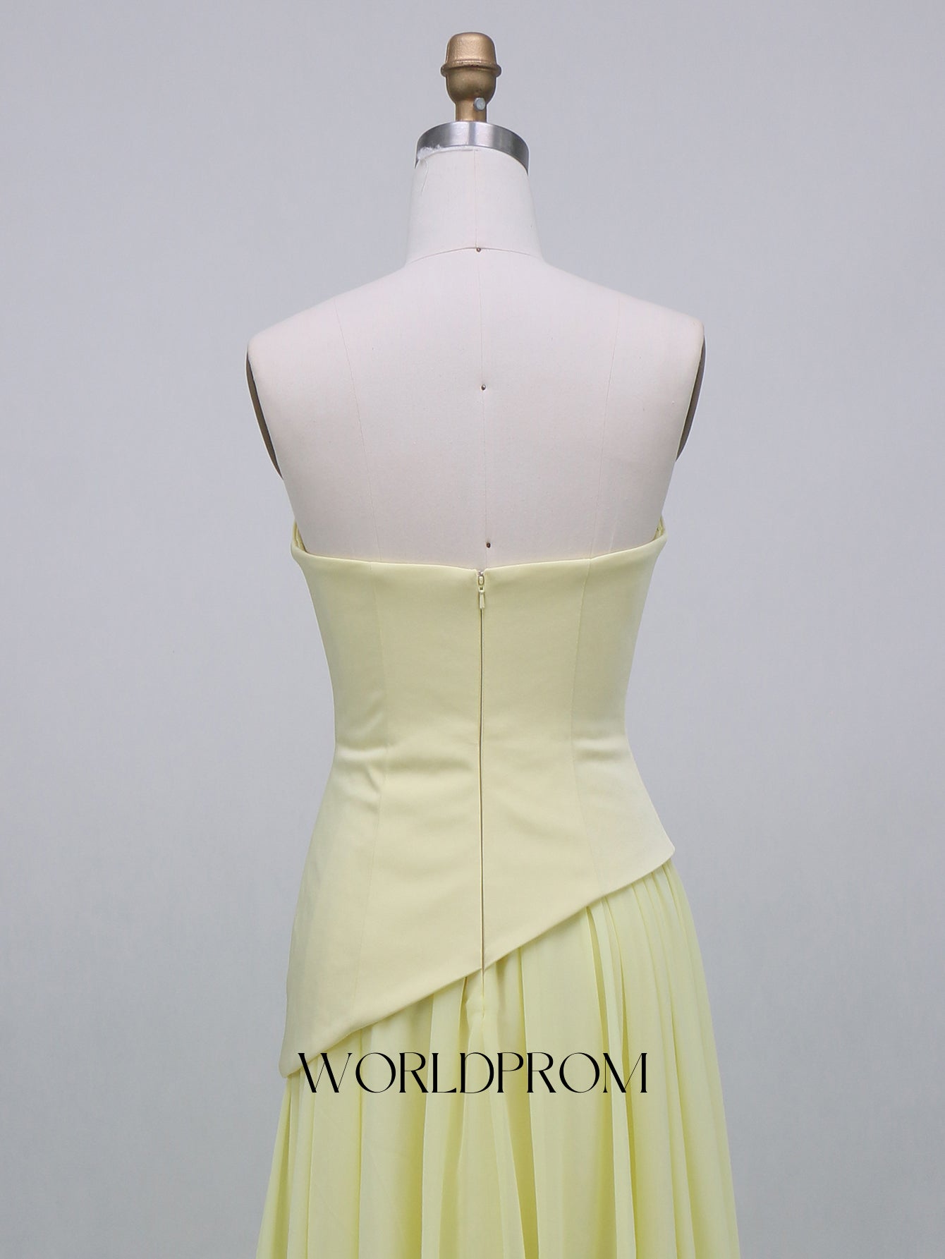 Strapless Corset Chiffon A-Line Long Prom Dress - Goose Yellow