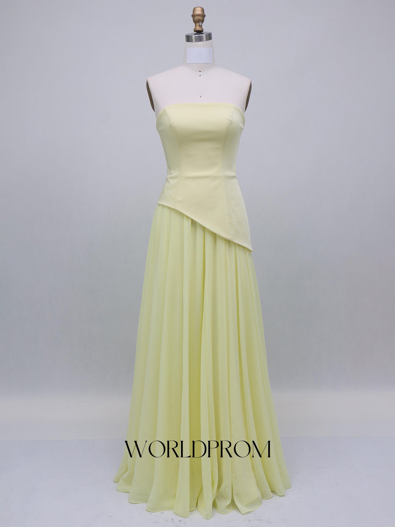 Strapless Corset Chiffon A-Line Long Prom Dress - Goose Yellow