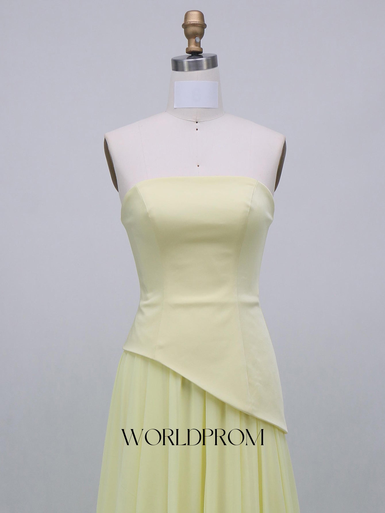Strapless Corset Chiffon A-Line Long Prom Dress With Slit - Goose Yellow