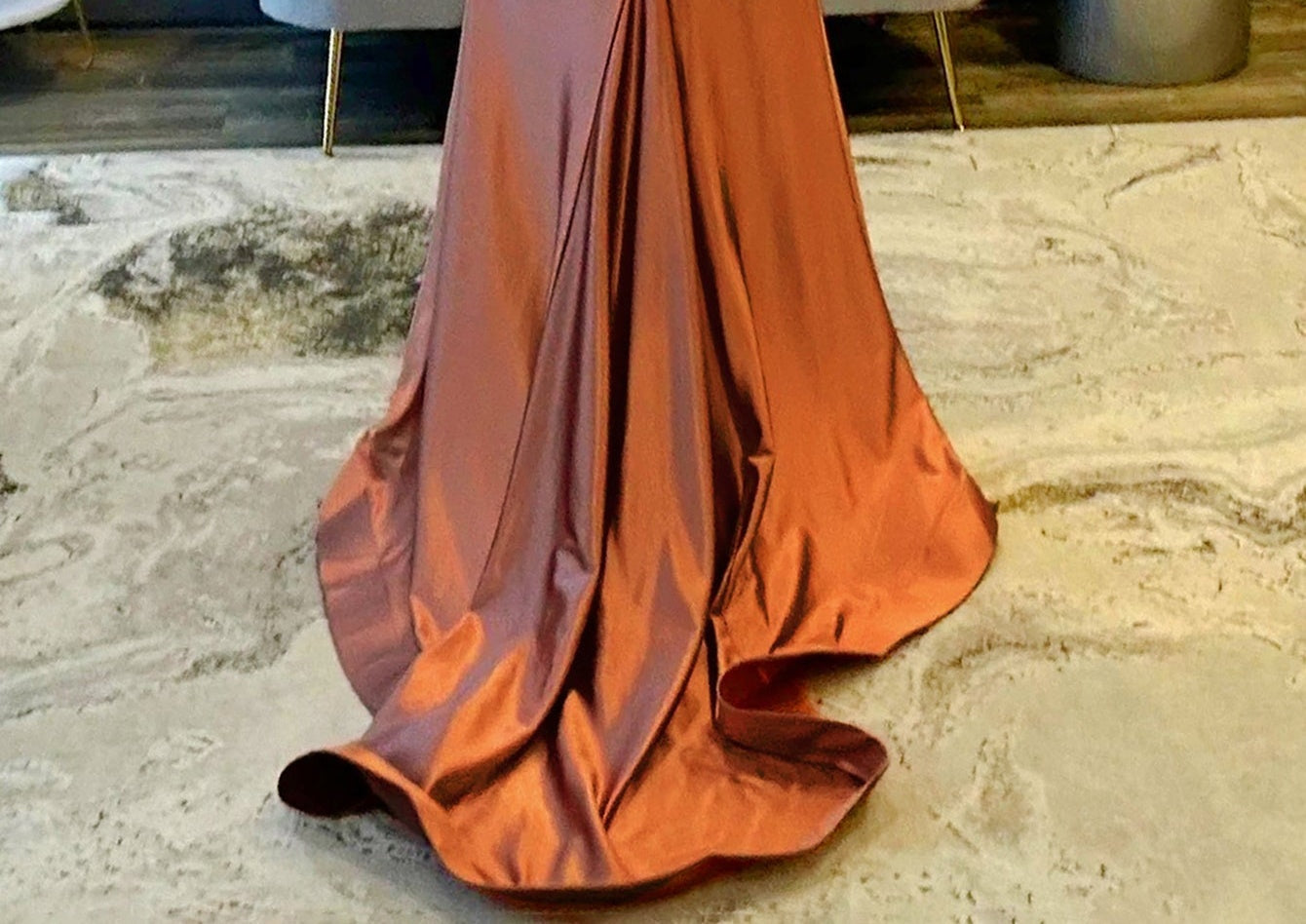 Cut Front Pleated Mermaid Prom Dress With Split - Rose Gold