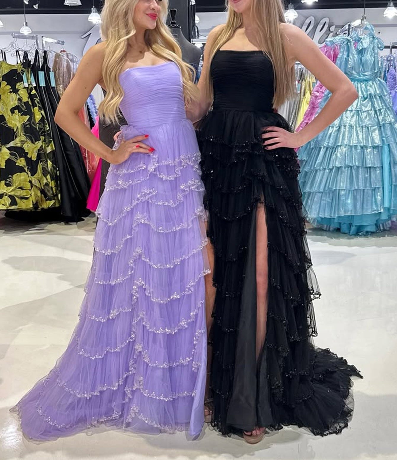 Strapless Pleated A-Line Bodice Long Prom Dress With Slit - Lilac