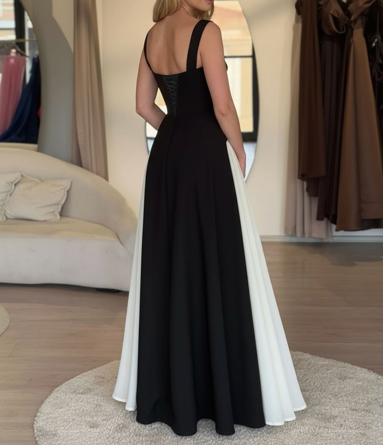 Floor Length Pleated Sweetheart Prom Dress - Black
