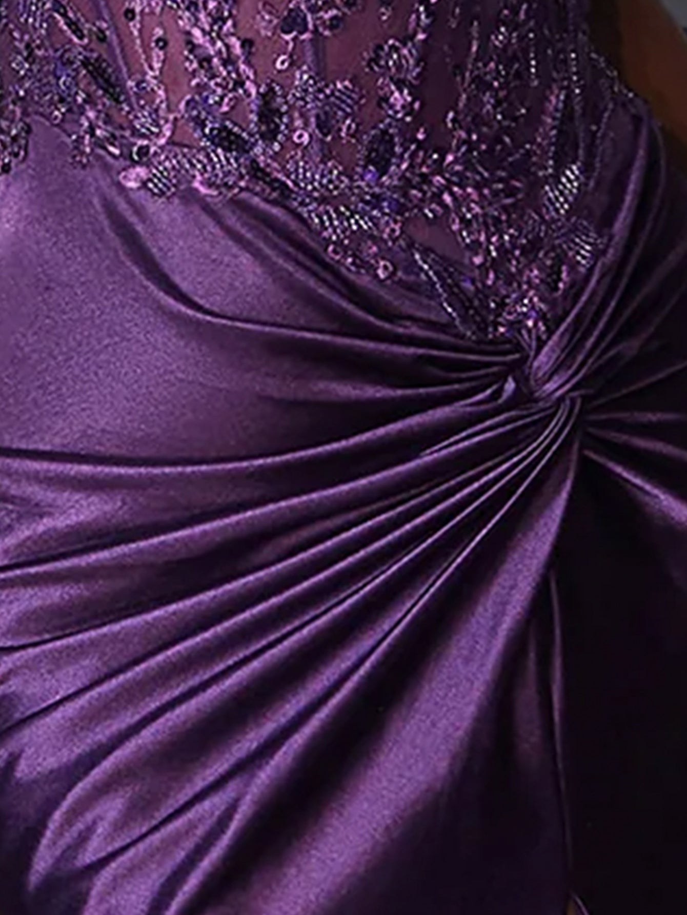 Lace Embroidery Twist Mermaid Long Prom Dress - Purple