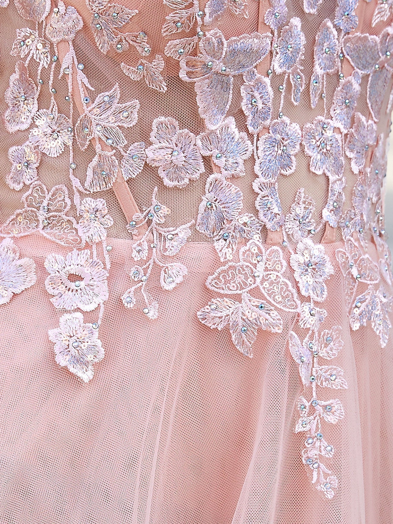 Square Lace Embroidery Ball Gown Prom Dress - Blush Pink