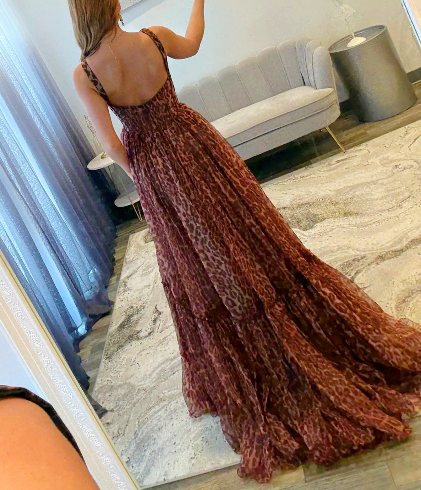 Sweetheart Bodice Printing Ball Gown Long Prom Dress - Leopard Print