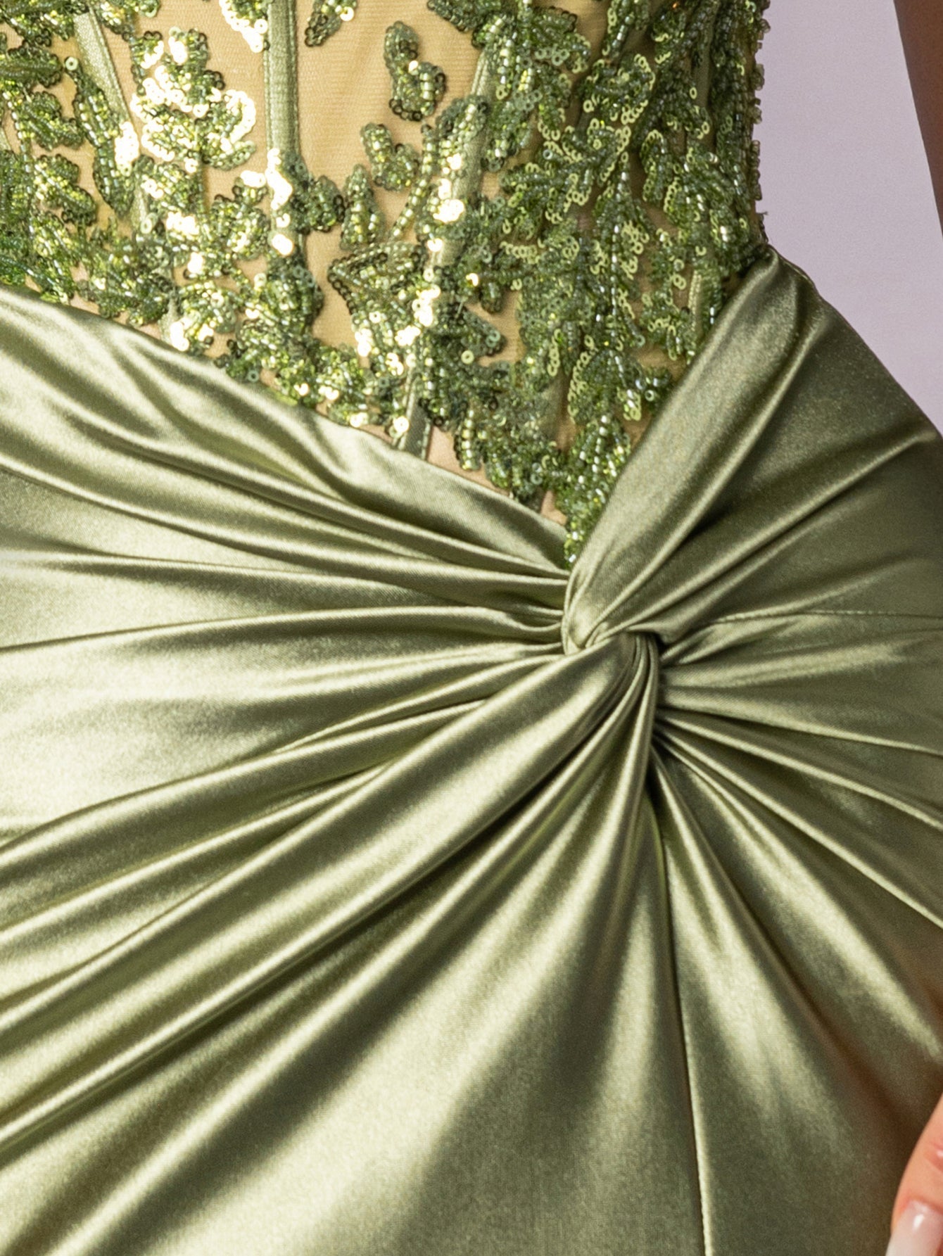 Off Shoulder Pleated Lace Embroidery Mermaid Prom Dress - Sage Green