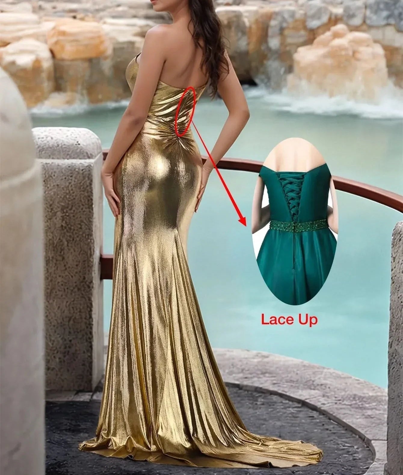 One Shoulder Mermaid Prom Dress With High Slit - Gold