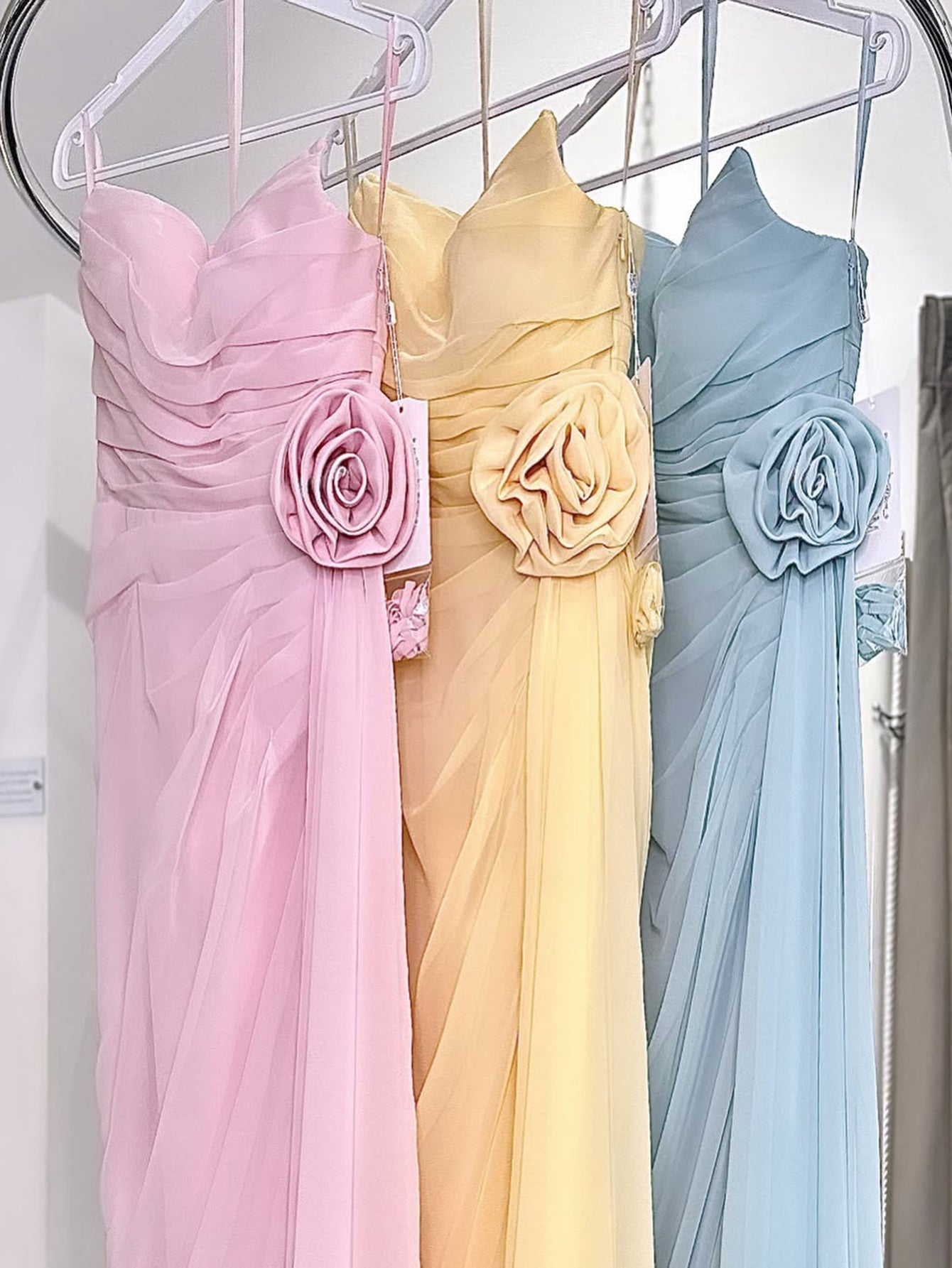 Strapless Hand Made Flower Prom Dress With Waist Drop - Baby Blue
