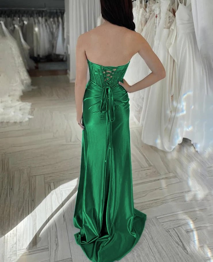 Beaded Sweetheart Mermaid Long Prom Dress With Slit