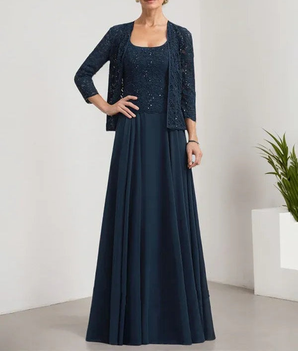 A-line Square Floor-Length Lace Chiffon Mother of the Bride Dress With Sequins