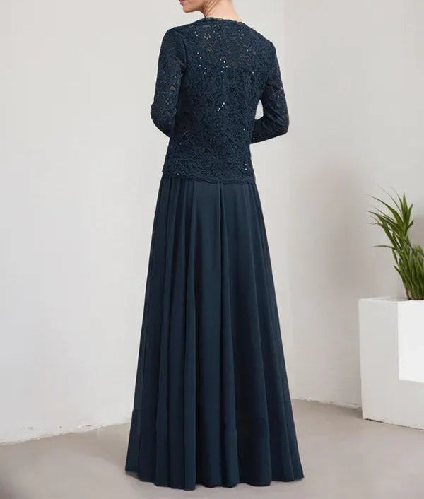A-line Square Floor-Length Lace Chiffon Mother of the Bride Dress With Sequins