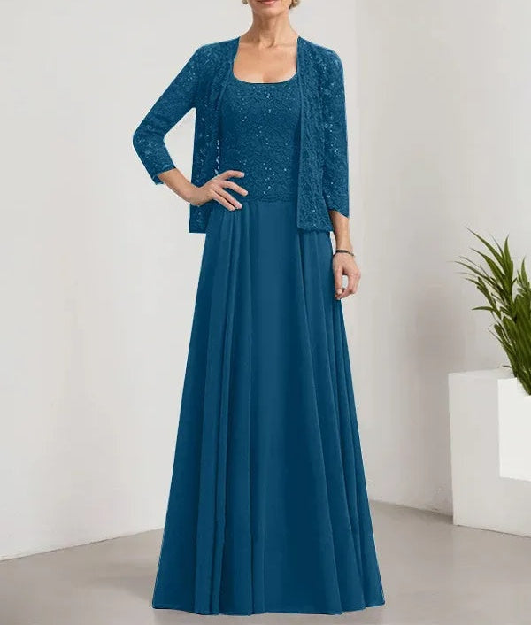 A-line Square Floor-Length Lace Chiffon Mother of the Bride Dress With Sequins