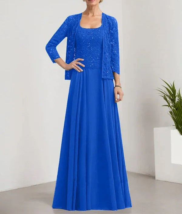 A-line Square Floor-Length Lace Chiffon Mother of the Bride Dress With Sequins