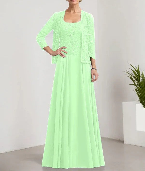 A-line Square Floor-Length Lace Chiffon Mother of the Bride Dress With Sequins