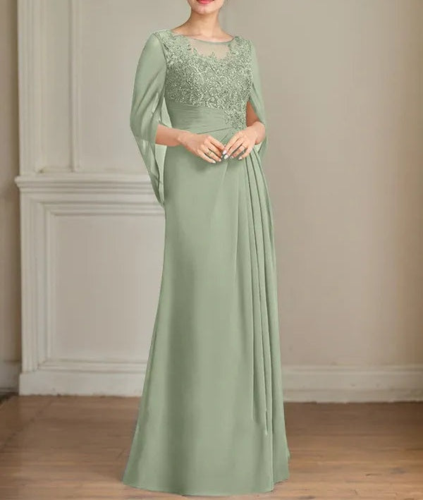 A-Line/Princess Scoop Floor-Length Mother of the Bride Dresses with Pleated & Sequins