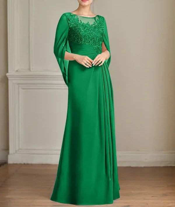A-Line/Princess Scoop Floor-Length Mother of the Bride Dresses with Pleated & Sequins