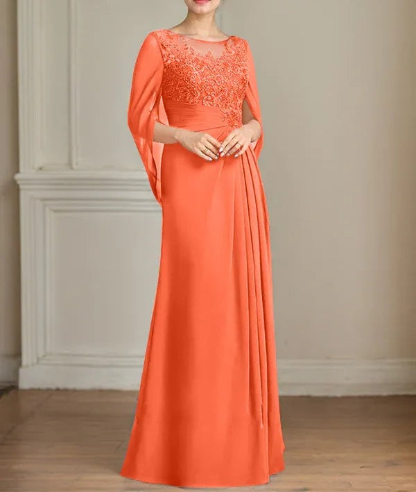 A-Line/Princess Scoop Floor-Length Mother of the Bride Dresses with Pleated & Sequins