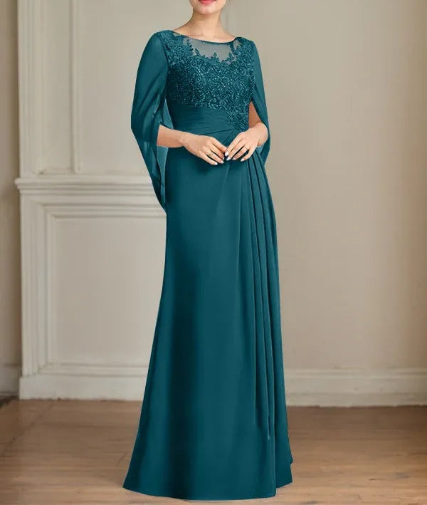 A-Line/Princess Scoop Floor-Length Mother of the Bride Dresses with Pleated & Sequins