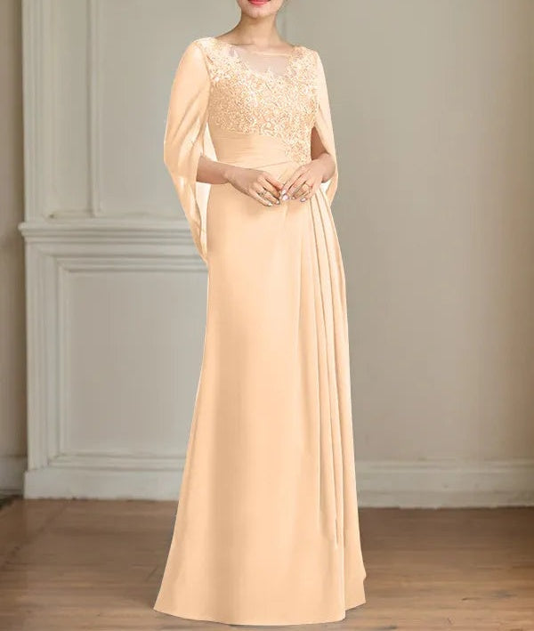 A-Line/Princess Scoop Floor-Length Mother of the Bride Dresses with Pleated & Sequins