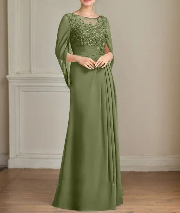 A-Line/Princess Scoop Floor-Length Mother of the Bride Dresses with Pleated & Sequins