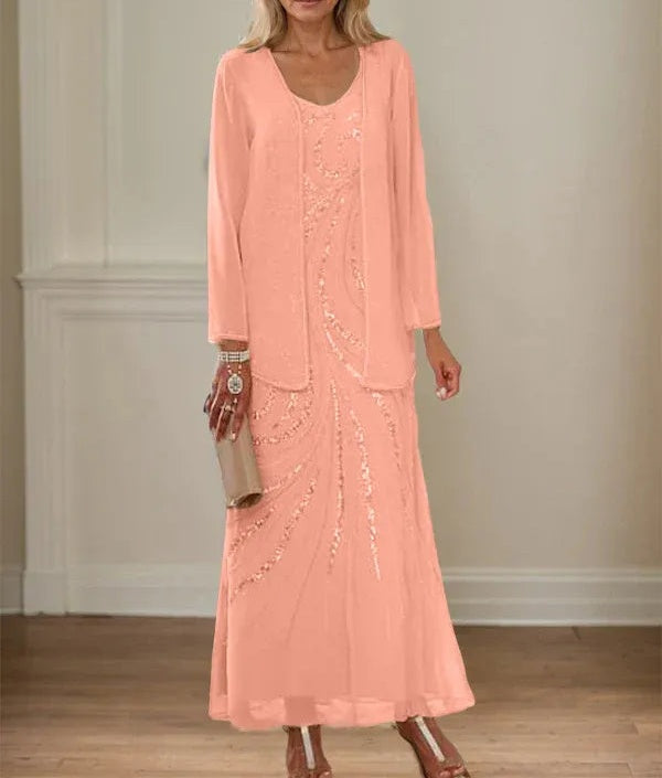 Sheath/Column V-Neck Ankle-Length Mother of the Bride Dresses with Jacket & Sequins