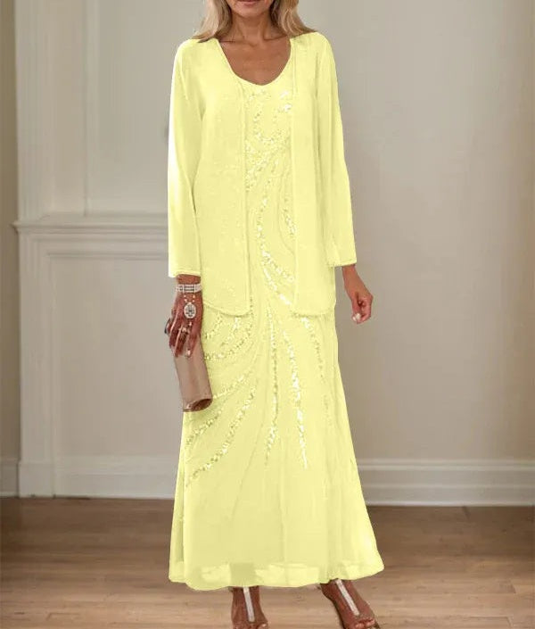 Sheath/Column V-Neck Ankle-Length Mother of the Bride Dresses with Jacket & Sequins