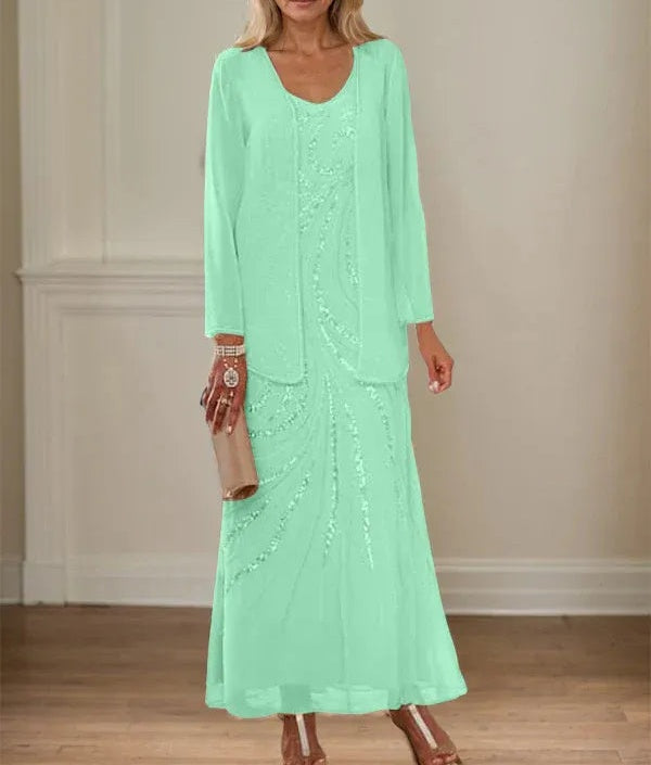 Sheath/Column V-Neck Ankle-Length Mother of the Bride Dresses with Jacket & Sequins