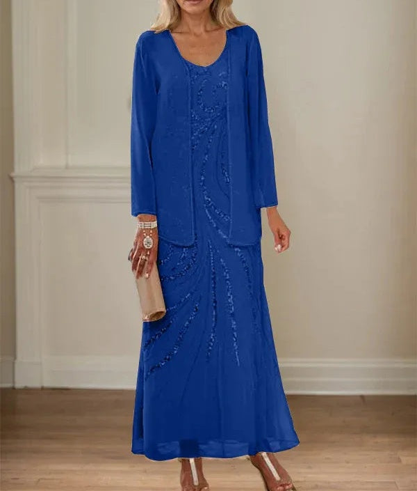 Sheath/Column V-Neck Ankle-Length Mother of the Bride Dresses with Jacket & Sequins