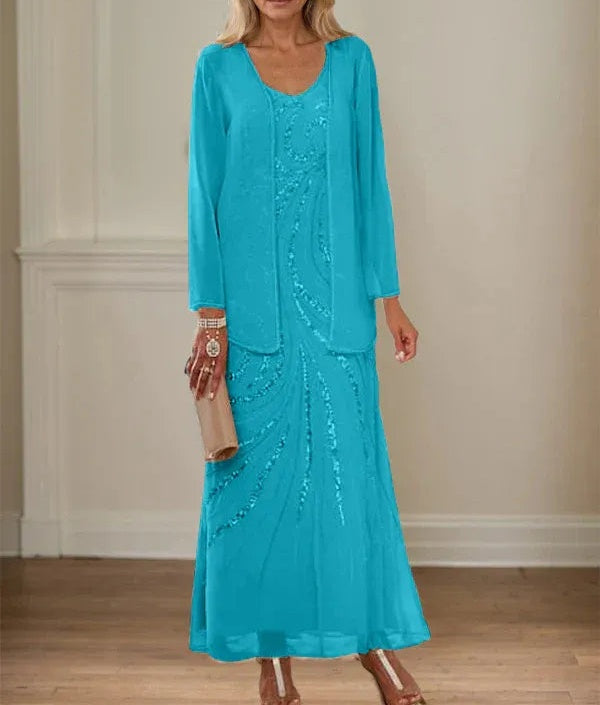 Sheath/Column V-Neck Ankle-Length Mother of the Bride Dresses with Jacket & Sequins