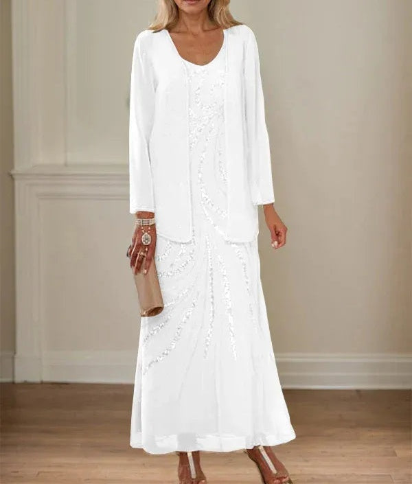 Sheath/Column V-Neck Ankle-Length Mother of the Bride Dresses with Jacket & Sequins