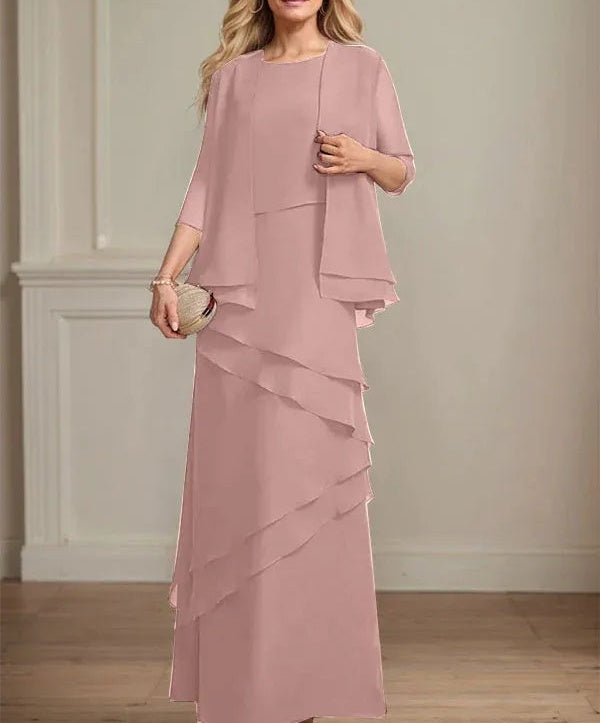 Sheath Scoop Floor-Length Chiffon Mother of the Bride Dress