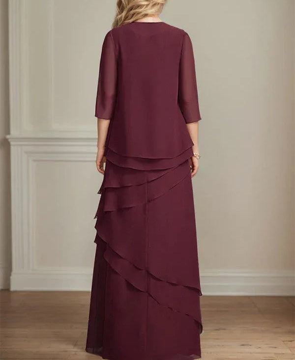 Sheath Scoop Floor-Length Chiffon Mother of the Bride Dress