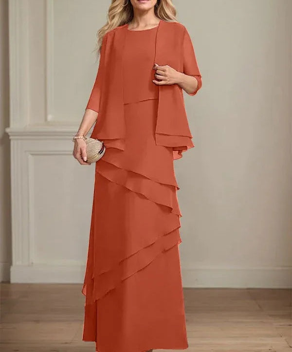 Sheath Scoop Floor-Length Chiffon Mother of the Bride Dress