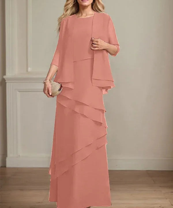 Sheath Scoop Floor-Length Chiffon Mother of the Bride Dress