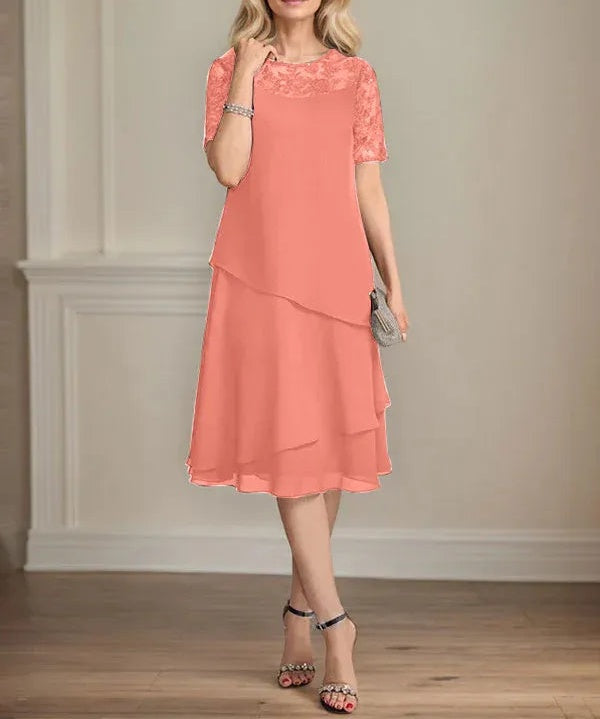 A-line Scoop Illusion Knee-Length Lace Chiffon Mother of the Bride Dress With Sequins