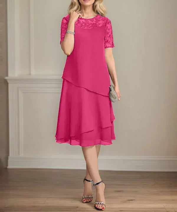 A-line Scoop Illusion Knee-Length Lace Chiffon Mother of the Bride Dress With Sequins